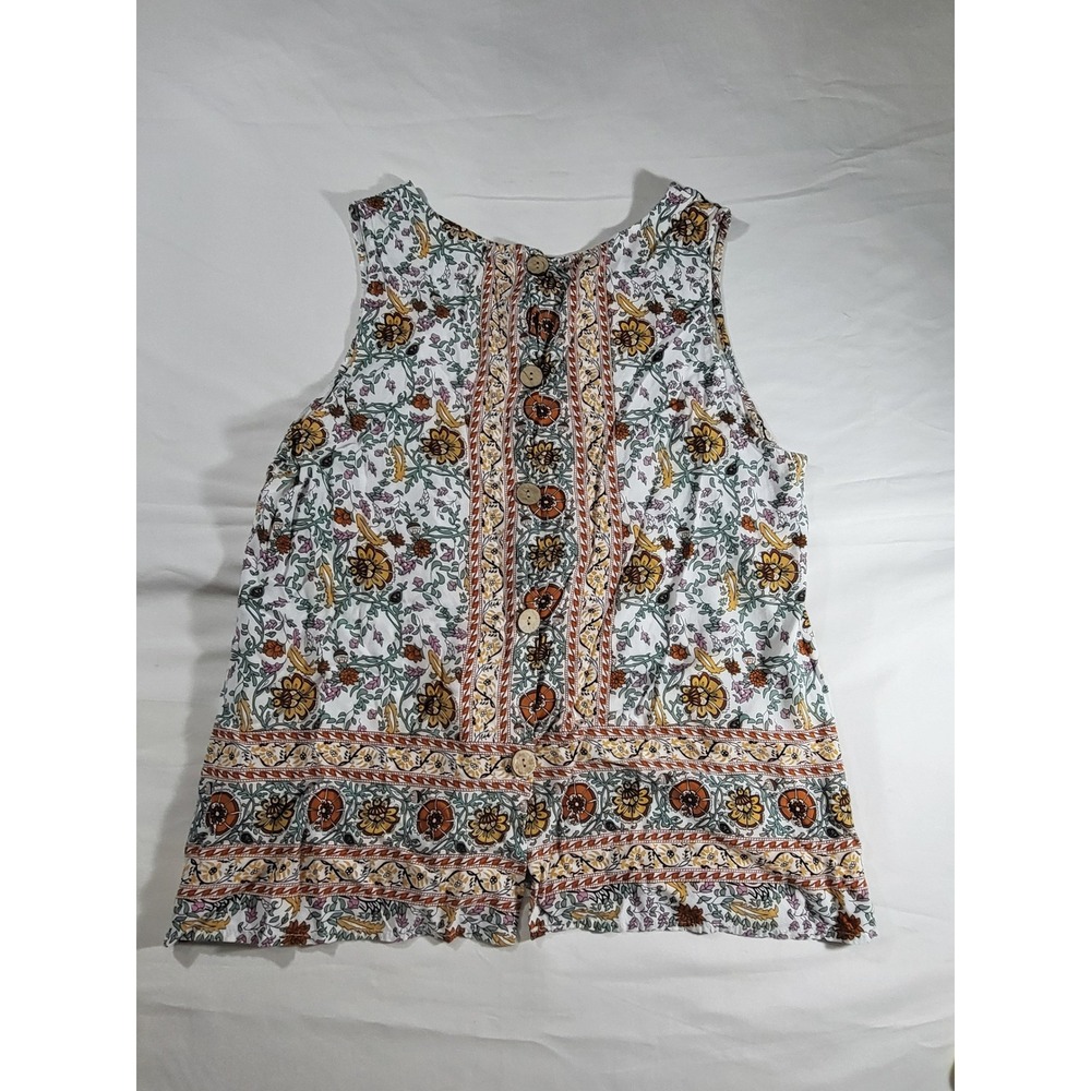 Christian Siriano New York Floral Boho Sleeveless Top Button Back Rayon Large